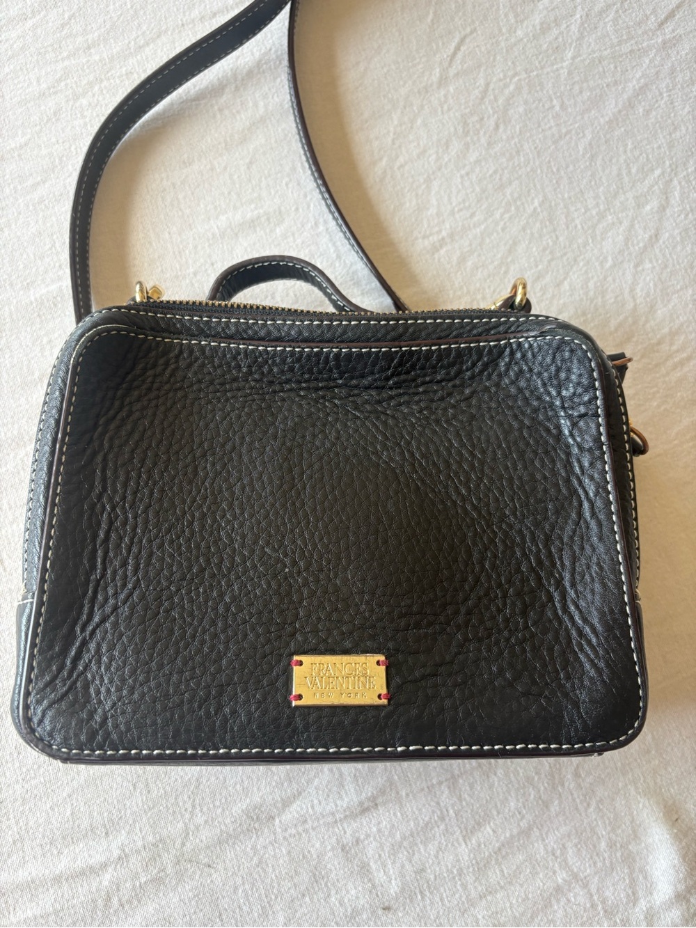 Frances Valentine Black Pebbled Leather Crossbody with Gold Plate